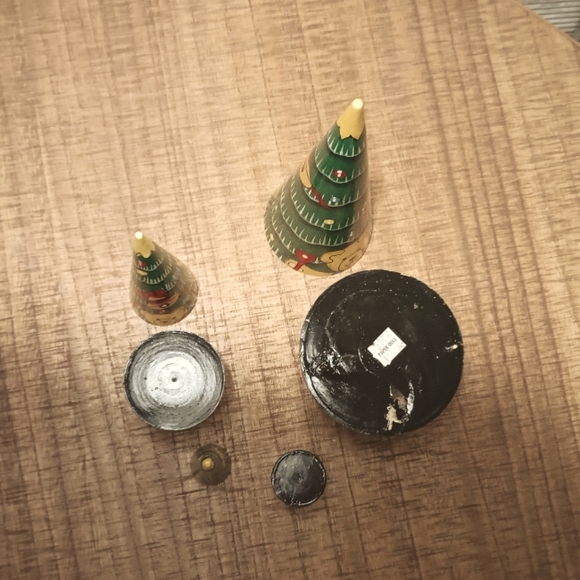 Wood Painted 3 Piece Nesting Christmas Tree Morning Scene Toys Drum Bear Child - Picture 5 of 7